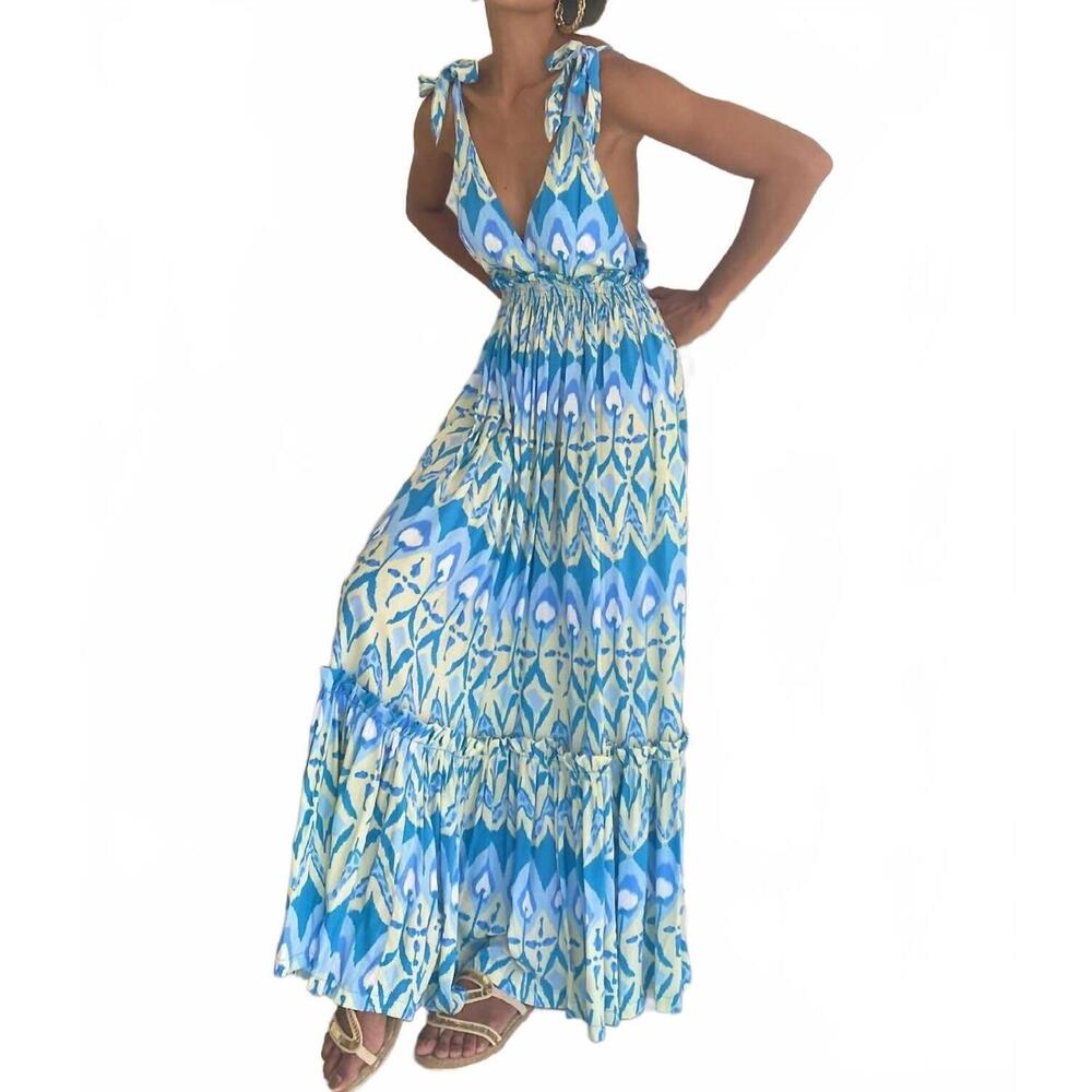 NEW FEATHER & FIND airglow open back dress in blue aura
